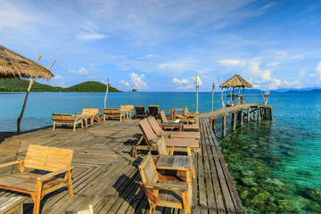 wooden bridge and cottage  on tropical sea  in  Koh Mak island, Trat province,Thailand