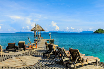 wooden bridge and cottage  on tropical sea  in  Koh Mak island, Trat province,Thailand