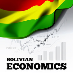 Fototapeta premium Bolvian economics vector illustration with bolivia flag and business chart, bar chart stock numbers bull market, uptrend line graph symbolizes the growth