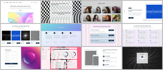 Vector templates for website design, minimal presentations, portfolio with vibrant colorful abstract gradient backgrounds. UI, UX, GUI. Design of headers, dashboard, contact forms, features page etc
