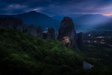 Mountain scenery with Meteora rocks and Monastery, landscape place of monasteries on the rock.