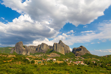 Mountain scenery with Meteora rocks and Monastery, landscape place of monasteries on the rock.