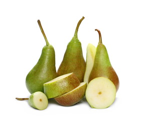 Sliced pear fruits isolated on white background