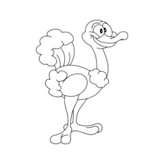 Ostrich cartoon illustration isolated on white background for children color book
