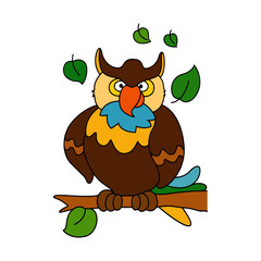 Owl cartoon illustration isolated on white background for children color book