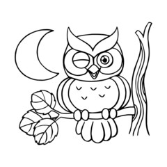 Owl cartoon illustration isolated on white background for children color book