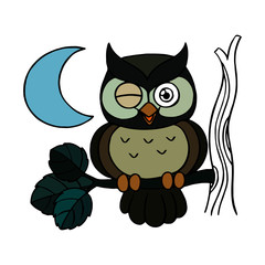 Owl cartoon illustration isolated on white background for children color book