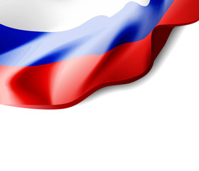 Naklejka premium Waving flag of Russia close-up with shadow on white background. illustration with copy space