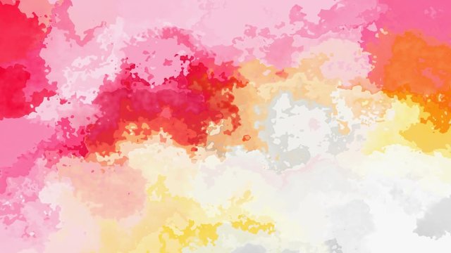 abstract animated stained background seamless loop video - watercolor effect - sweet pink red yellow and white color