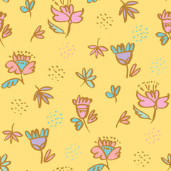 Cute pale color folklore style floral seamless pattern