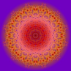 Vector hand drawn floral color mandala design. For fashion, surface design. Red, purple, gold color.