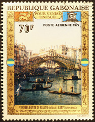 Old painting of Venice in postage stamp