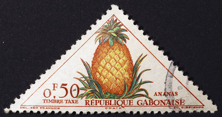 Pineapple on triangular postage stamp of Gabon