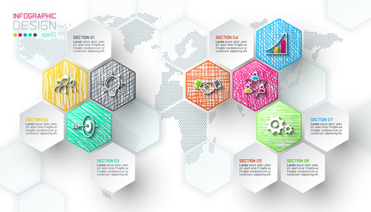 Business hexagon net labels shape infographic bar.