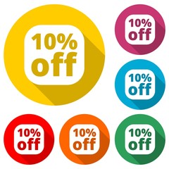 Coupon design, sale icon 10%, color icon with long shadow