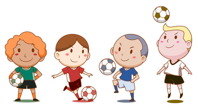 Cartoon illustration of cute soccer players.