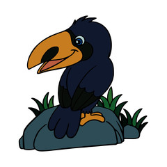 Crow cartoon illustration isolated on white background for children color book