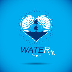 Vector blue clear water drop symbol for use in mineral water advertising. Environment protection concept.