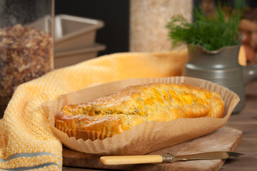 Home Baked Cake With Salmon, Red Leicester Cheese, Dill.