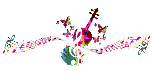 Music colorful background with music notes and violoncello vector illustration design. Music festival poster, creative cello design