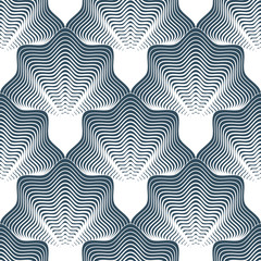 Abstract lines geometric seamless pattern, vector repeat endless fabric background. Shellfish shells shapes trendy repeat motif. Single color, black and white. 