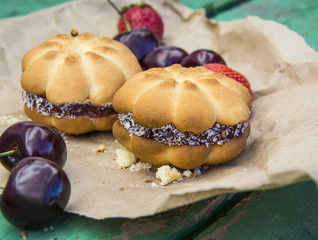 Bakery products. Delicious cakes, pastries with fruit. Breakfast.