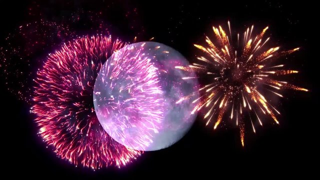 Fireworks on the moonlit night