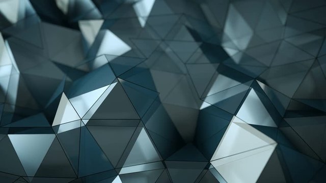 Low poly glass and steel construction. Abstract background. 3D rendering with DOF. Seamless loop animation 4k UHD (3840x2160)
