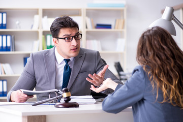 Lawyer discussing legal case with client