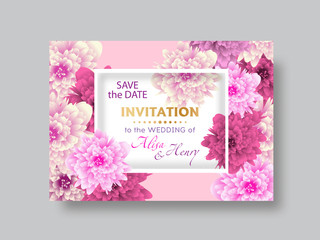 Wedding invitation template elegant background with beautiful flowers greeting card. Vector