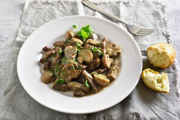 Beef stroganoff with mushrooms