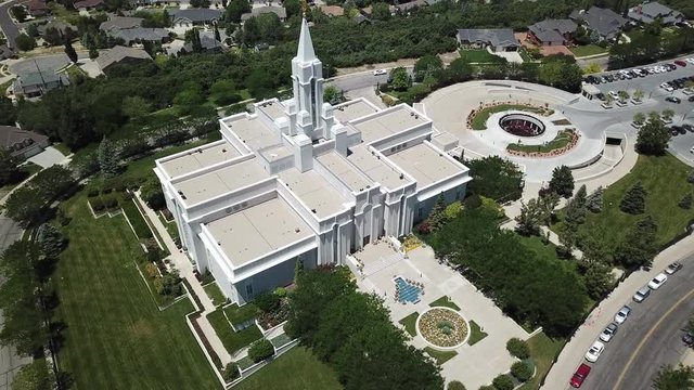 Aerial Mormon Temple Bountiful Utah. The Church of Jesus Christ of Latter-day Saints, LDS or Mormon Church. HQ in Salt Lake City, Utah. International Christian religion. Membership of over 17 million.