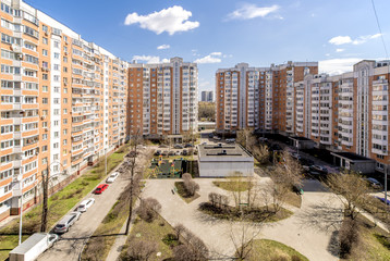 View from above on residential blocks and streets of Moscow
