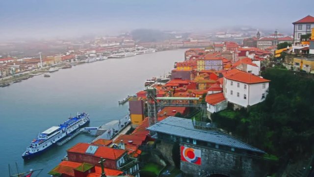 Beautiful landscape of the city of Porto Portugal. The ancient quarter of Ribeira and the river Douro
