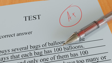 Test sheet after teacher's check with top grade.
