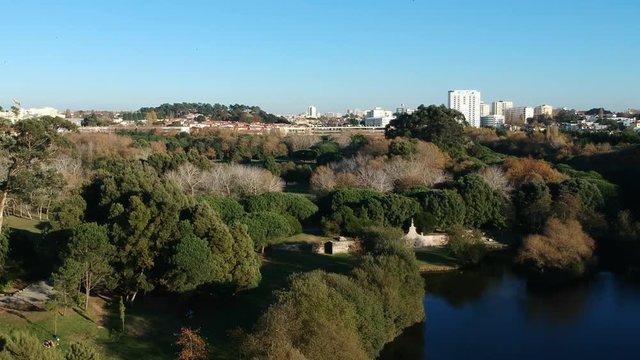 Side flight over the Oporto's city park