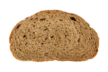 a piece of bread isolated on white background, close up