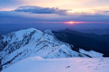 Winter landscape with snow in the mountains