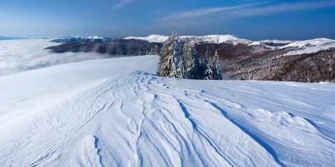 Fototapeta na wymiar Winter landscape with snow in the mountains