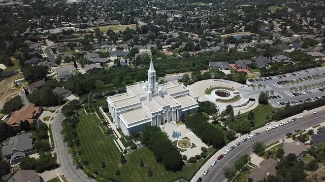 Aerial Bountiful Utah LDS Mormon Temple. The Church of Jesus Christ of Latter-day Saints, LDS or Mormon Church. HQ in Salt Lake City, Utah. International Christian religion.