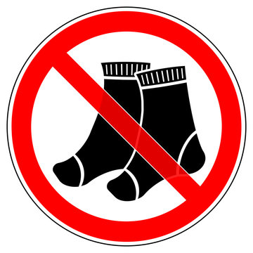 srr373 SignRoundRed - german - Verbotszeichen: Betreten mit Socken verboten / Bitte laufen Sie barfu&szlig; - english - prohibition sign / please take off your socks / walk barefoot - xxl g6210