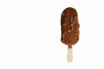Cold ice cream bar isolated on white background. Hot summer day. High temperature outside.