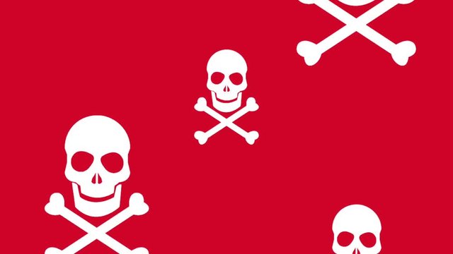 Skull and bones falling over red background High definition colorful animation scenes