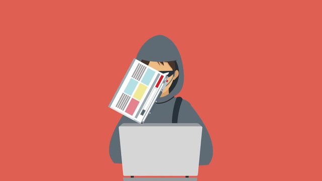 Hacker with laptop over red background High definition colorful animation scenes