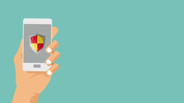 Hand holding smartphone with security system High definition colorful animation scenes