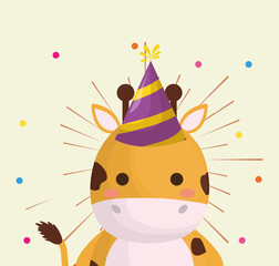 Fototapeta premium carnival circus with giraffe with party hat over white background, colorful design. vector illustration