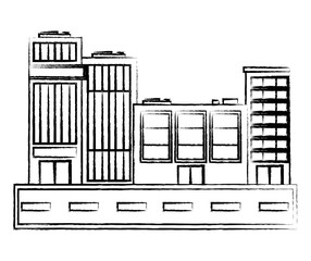 street with city buildings over white background, vector illustration