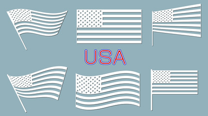 Set of paper art carve flag, vector, illustration. USA flag. Laser cutting