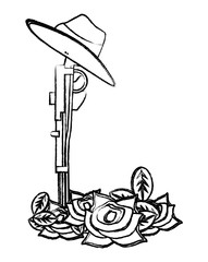 Anzac day design with poppy flowers and weapon over white background, vector illustration