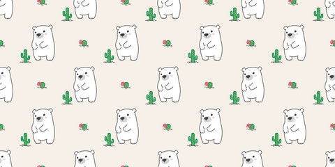 bear seamless pattern polar bear vector panda cactus flower teddy isolated background repeat wallpaper
